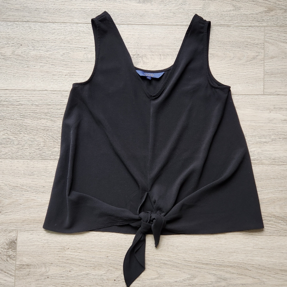 RACHEL Rachel Roy Black Front Tie Tank Top Womens Small Sleeveless Casual V Neck